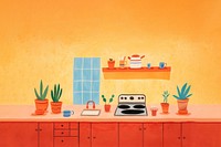 Minimal and simplified kitchen scene, children's book illustration style. AI generated Image by rawpixel. 