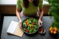 Healthy salad table adult woman. 