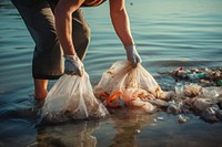 Plastic bags outdoors adult glove. 