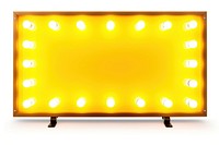 Board light neon bulbs lighting yellow white background. 