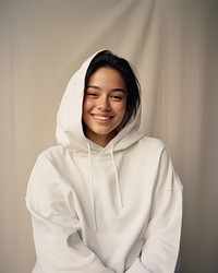 Hoodie sweatshirt portrait smile. 