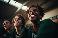 Basketball team cheerful teenager laughing. 