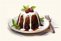 Christmas pudding dessert fruit plate. 