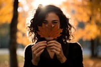 Leaf portrait holding smiling. 