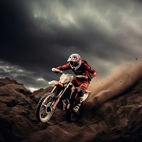 photo of a dirt biker jumping over obstacles.  