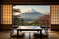 Japanese ryokan room architecture building nature. 