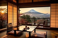 Japanese ryokan room architecture building outdoors. 