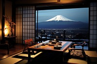 Japanese ryokan room architecture building nature. 