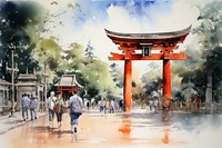 Japan tourist spot gate walking torii. 