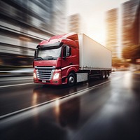 Truck driving fast vehicle red transportation. AI generated Image by rawpixel.