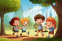 Kids activity cartoon togetherness friendship. 