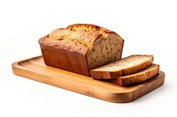 Banana bread sliced food wood white background. 