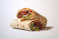 A beef burrito bread food white background. 