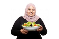 Healthy eating portrait holding salad. 