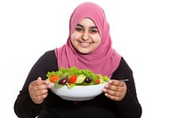 Healthy eating portrait holding salad. 