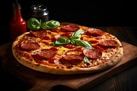 Pepperoni pizza food mozzarella vegetable. AI generated Image by rawpixel.