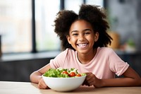 Healthy eating child salad smile. 