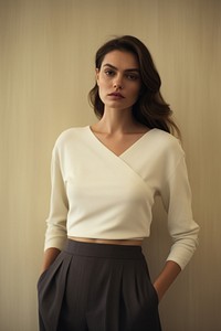 Female model clothing sleeve blouse. 