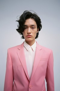 Men pink women suit portrait photography. 