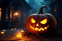 Halloween pumpkin candle anthropomorphic. AI generated Image by rawpixel.