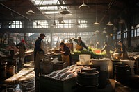 Fish market architecture building factory. AI generated Image by rawpixel.
