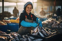 Fish market adult glove freshness. 