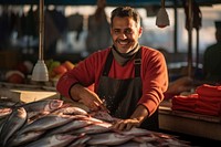 Fish market adult happy freshness. 