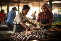 Fish market adult freshness vegetable. 