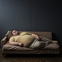 Lazy fat funny man furniture sleeping anticipation. 