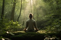 Man deep soul meditating sitting sports nature. 