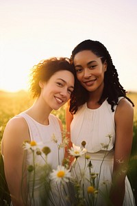 Two women portrait flower nature. AI generated Image by rawpixel.