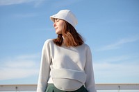 White waist bag sweater adult woman. AI generated Image by rawpixel.