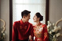 Chinese couple newlywed wedding adult. 