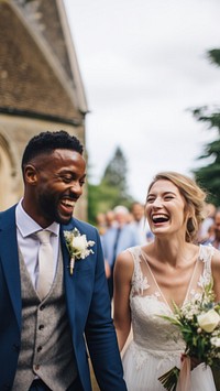 Laughing portrait wedding dress. 