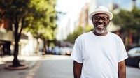 African granddad outdoors standing hipster. 