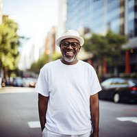 African granddad outdoors standing hipster. 