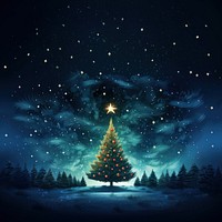 illustration of Christmas tree on starry night background.  