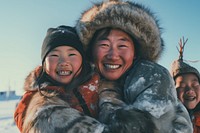 Inuit portrait laughing family. 