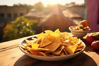 Outdoors snack table food. 