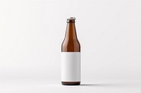 Cool beer bottle glass drink white background. 