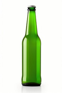 Beer bottle drink green white background. 