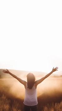 Woman raised arms spirituality tranquility silhouette. 