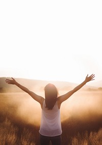 Woman raised arms spirituality tranquility silhouette. AI generated Image by rawpixel.