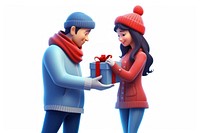 Man gives a woman a gift christmas adult white background. AI generated Image by rawpixel.