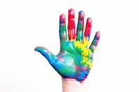 Color painted child hand finger white background creativity. AI generated Image by rawpixel.