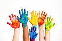 Color painted diversity child hands finger white background togetherness. AI generated Image by rawpixel.