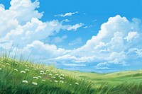 Green grasses sky backgrounds grassland. 