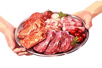 Hands holding salami meat prosciutto sausage. AI generated Image by rawpixel.