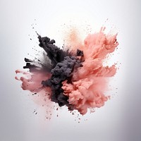 Explosion of pastel black powder explosion white background splattered.