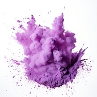 Explosion of pastel purple powder white background splattered exploding.